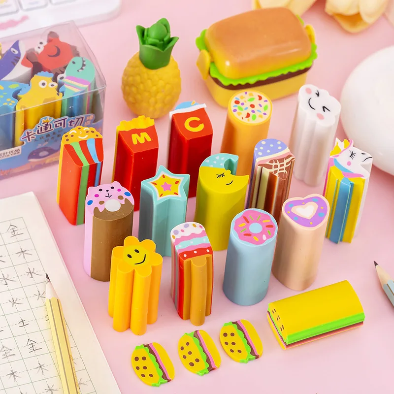 6 Piece /Box Cartoon Cute Unicorn Rubber Mini Eraser Set Novelty Stationery