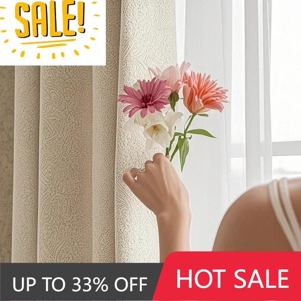 

Customized Size Cream Style French Light Luxury Modern Chenille Curtains High-end Living Room Bedroom Door Screen Shutter