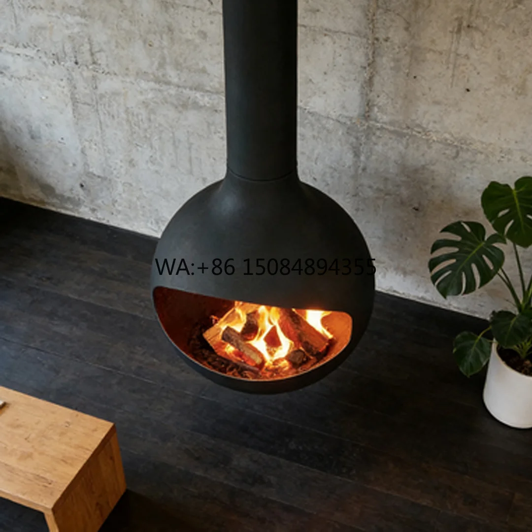 

CRUISE Modern Design 600mm Indoor Hanging Fireplace Thick Alloy Carbon Steel and Smokeless Wood Stove for Hotels