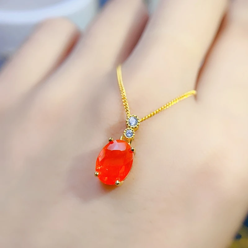 Natural fire opal pendant necklace for women silver 925 jewelry luxury gem stones 18k gold plated free shiping items