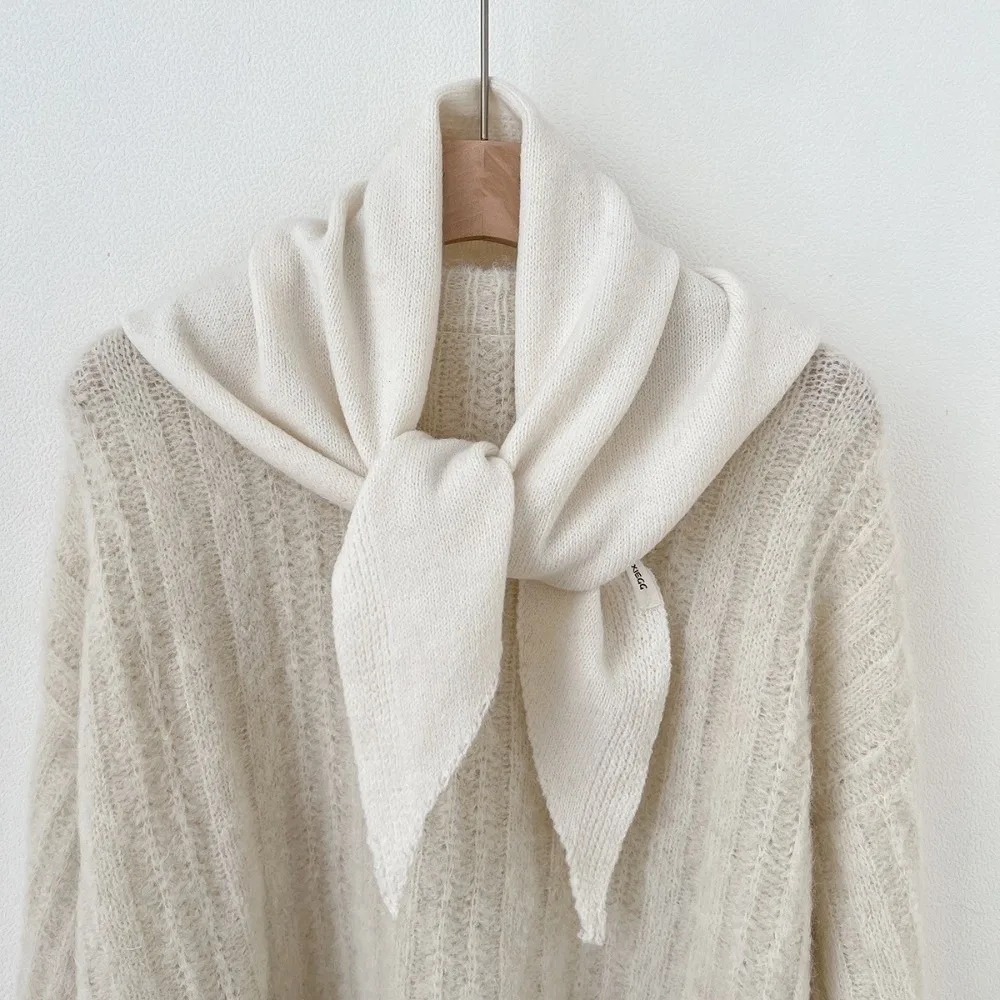 Sweet Solid Color Knitted Triangle Scarf Wool Triangle Cross Scarves Windproof Striped Cross Neckerchief Women
