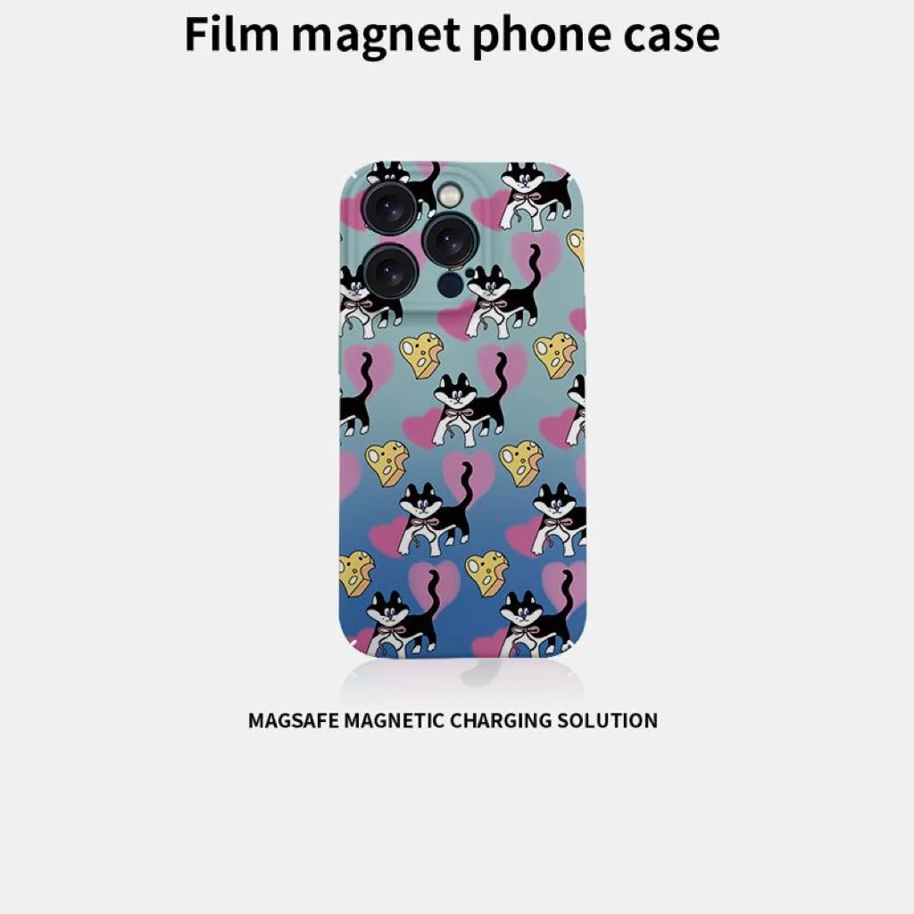 Cheese Black Cat Gradient Magnetic Case dla IPHONE 16 PRO MAX 14 13 PRO MAX 14 15 PLUS 12 11 XR Akrylowe twarde etui na telefony komórkowe