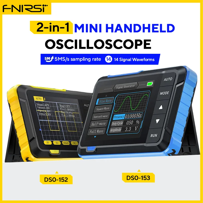 FNIRSI DSO152 DSO153 Mini Handheld Digital Oscilloscope 2.5MSa/s 200KHz Analog Bandwidth 800VPP Support Firmware Upgrade PWM