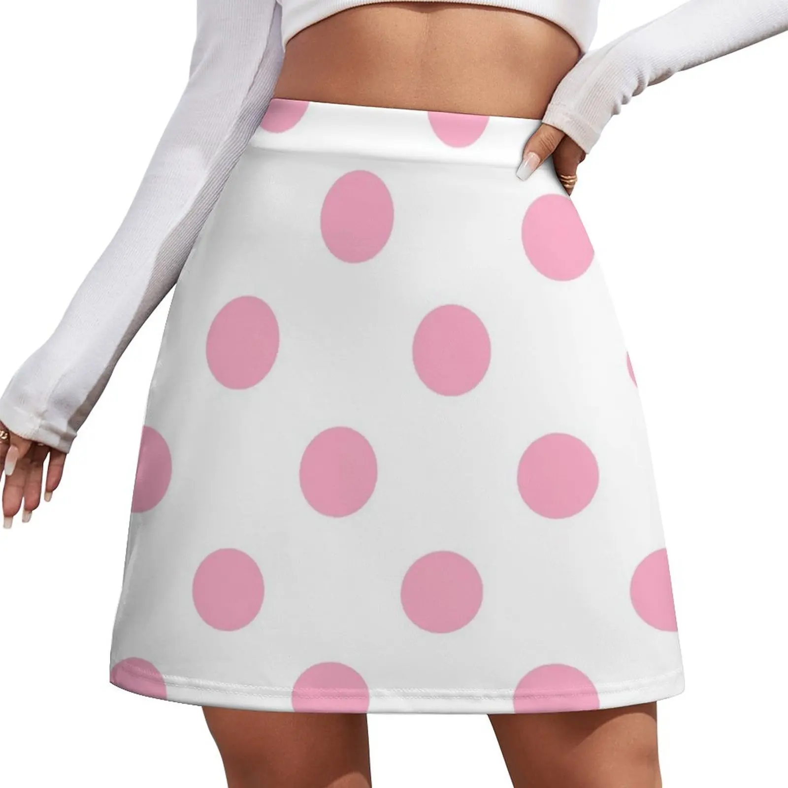 

Pink Polka Dot Design on White - Pokerdots Mini Skirt korean clothes ladies midi skirt for women