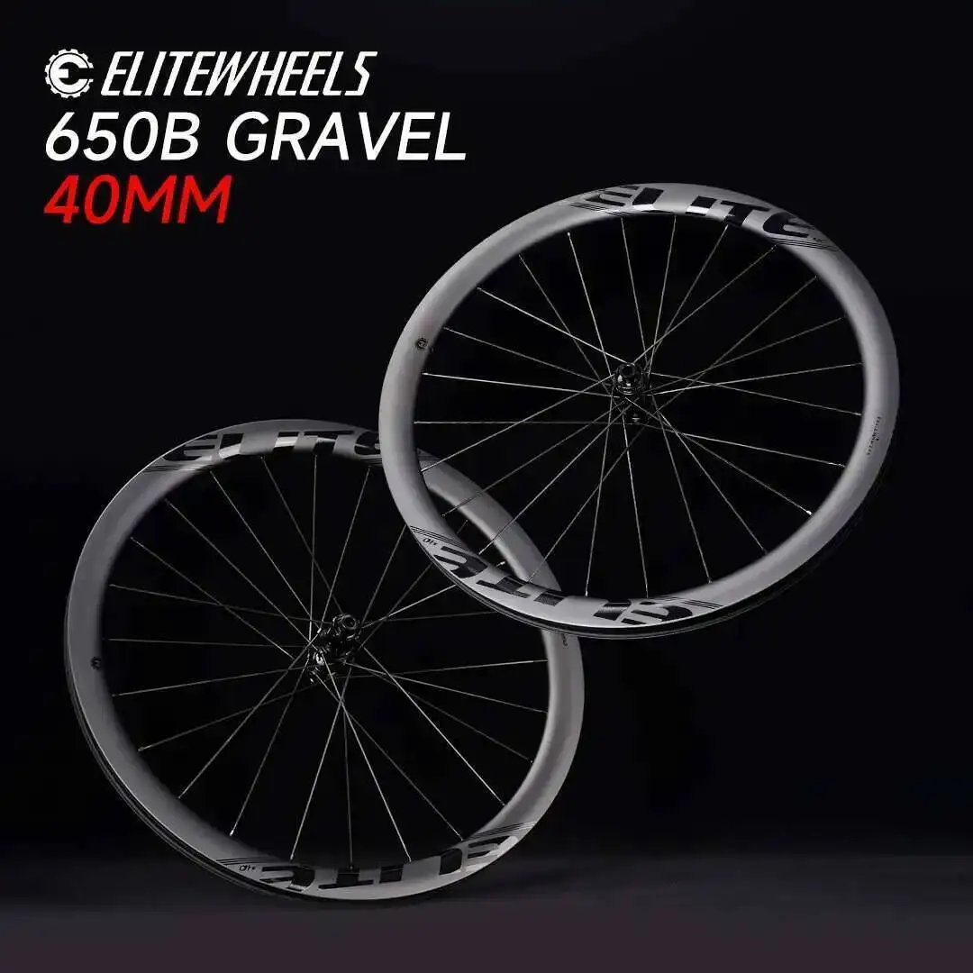 

ELITEWHEELS 650B Гравийная колесная пара, дорожные дисковые карбоновые колеса 40x32 мм, бескамерный готовый керамический подшипник/система трещотки