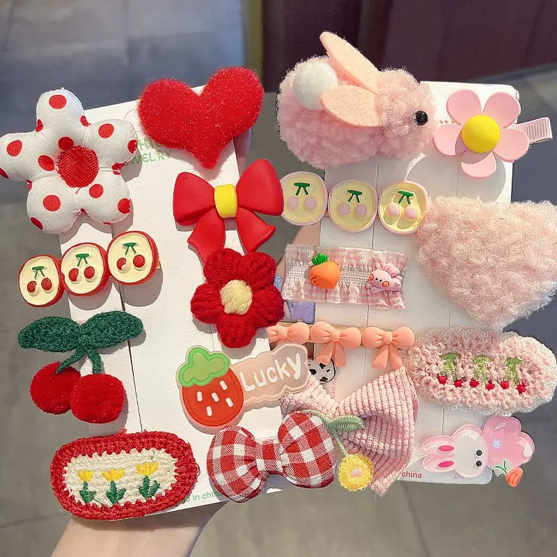 8/9Pcs New Fashion Kid Children\'s Plush Rabbit Love Hairpin Cartoon Hairpin Little Girl Soft Bangs Clip Kids Accessories