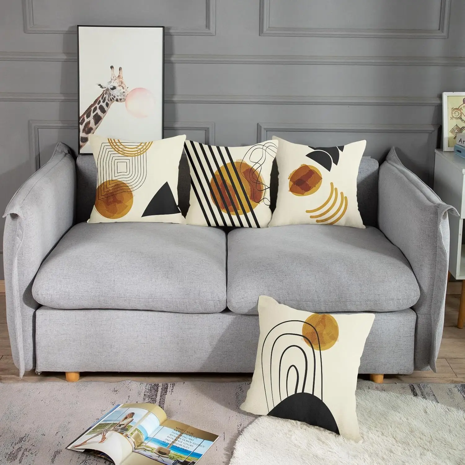 Throw Pillow Covers Home Decor Set of 4 Pillow Cases Decorative Cushion Couch Sofa Pillowcases Watercolor Blue Green Stripe