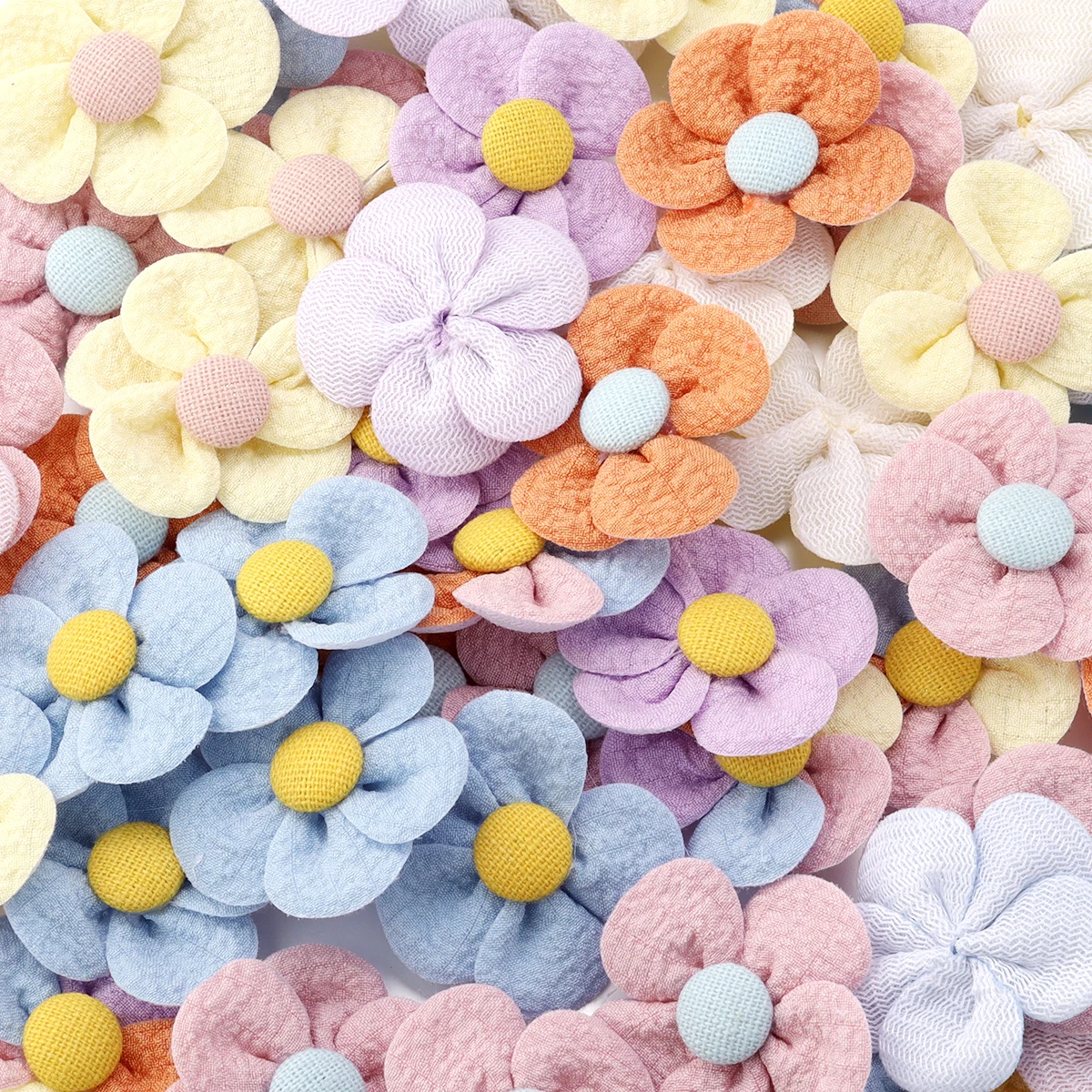 10pcs/lot Fabric Button Five Petal Flower 4cm Multicolor Cloth Flower For DIY Crafts Gifts Clothing Decoration Accessories