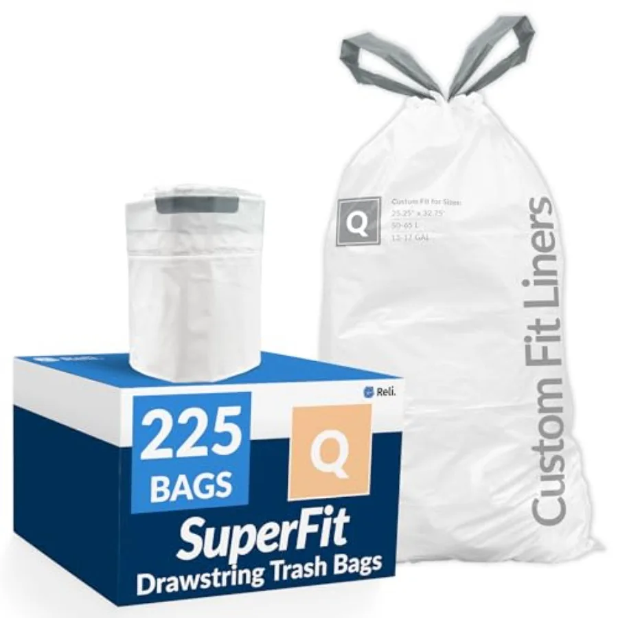 

SuperFit Code Q 225 Count Compatible with Simplehuman Code Q Custom Fit Liners Drawstring Trash Bags 50-65 Liter/ 13-17 Gallon