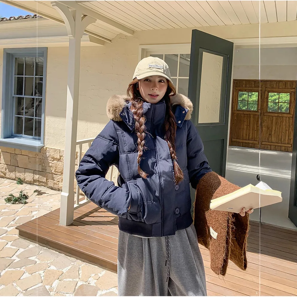 Parkas Women Short Coats Hooded Fur Collar Jackets Thick Warm Y2k Streetwear Elegant Jacket Work Coat Autumn Winter 2025