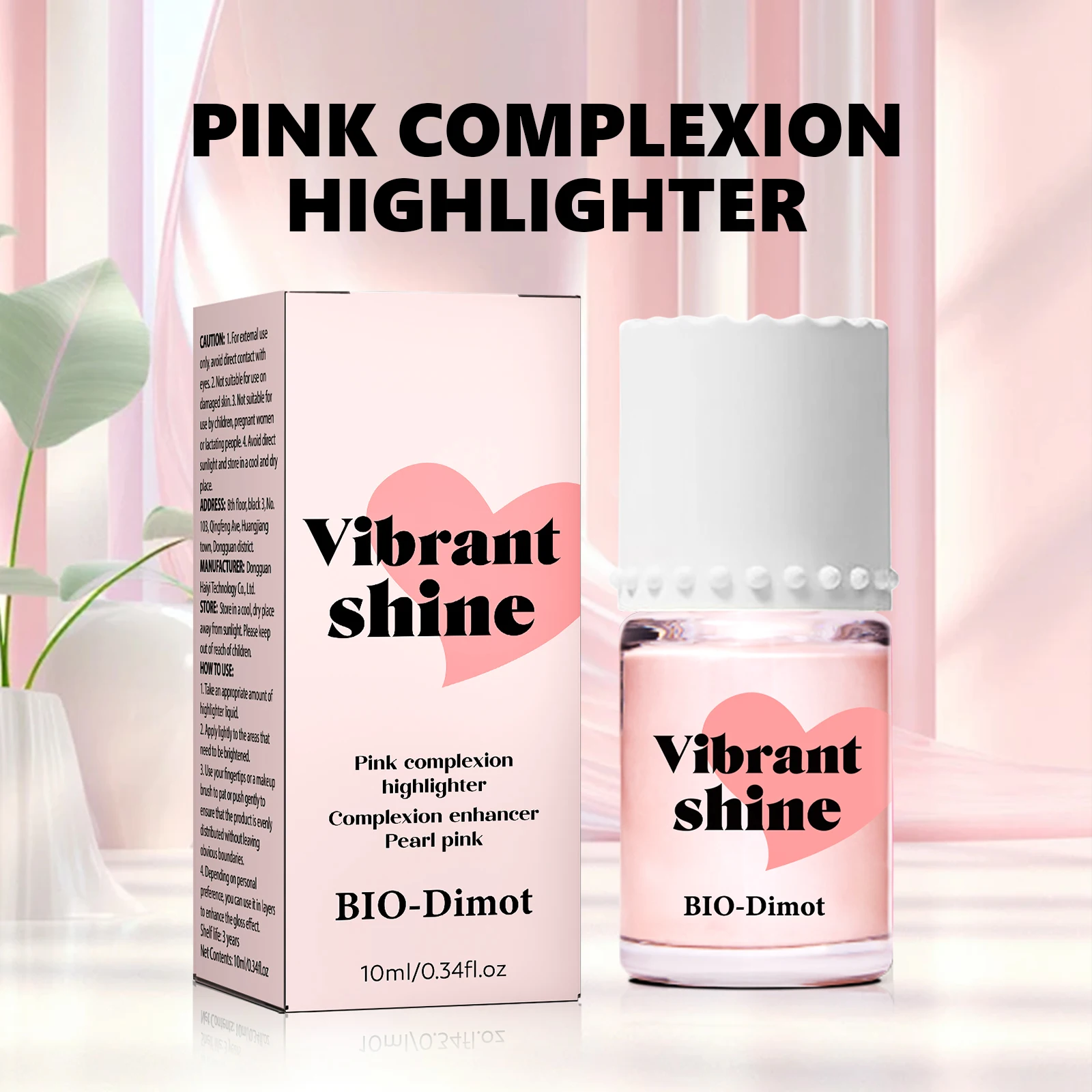 

Жидкость-хайлайтер BIO-DIMOT Pink Complexion — 10 мл, усилитель яркого блеска, естественного сияния для 3D сияния и уверенного очарования
