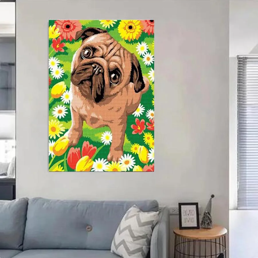 Diamond Painting Animal French Bulldog 5D DIY Full Square Round Mosaic Flower Dog Embroidery Cross Stitch Kit Wall Decor