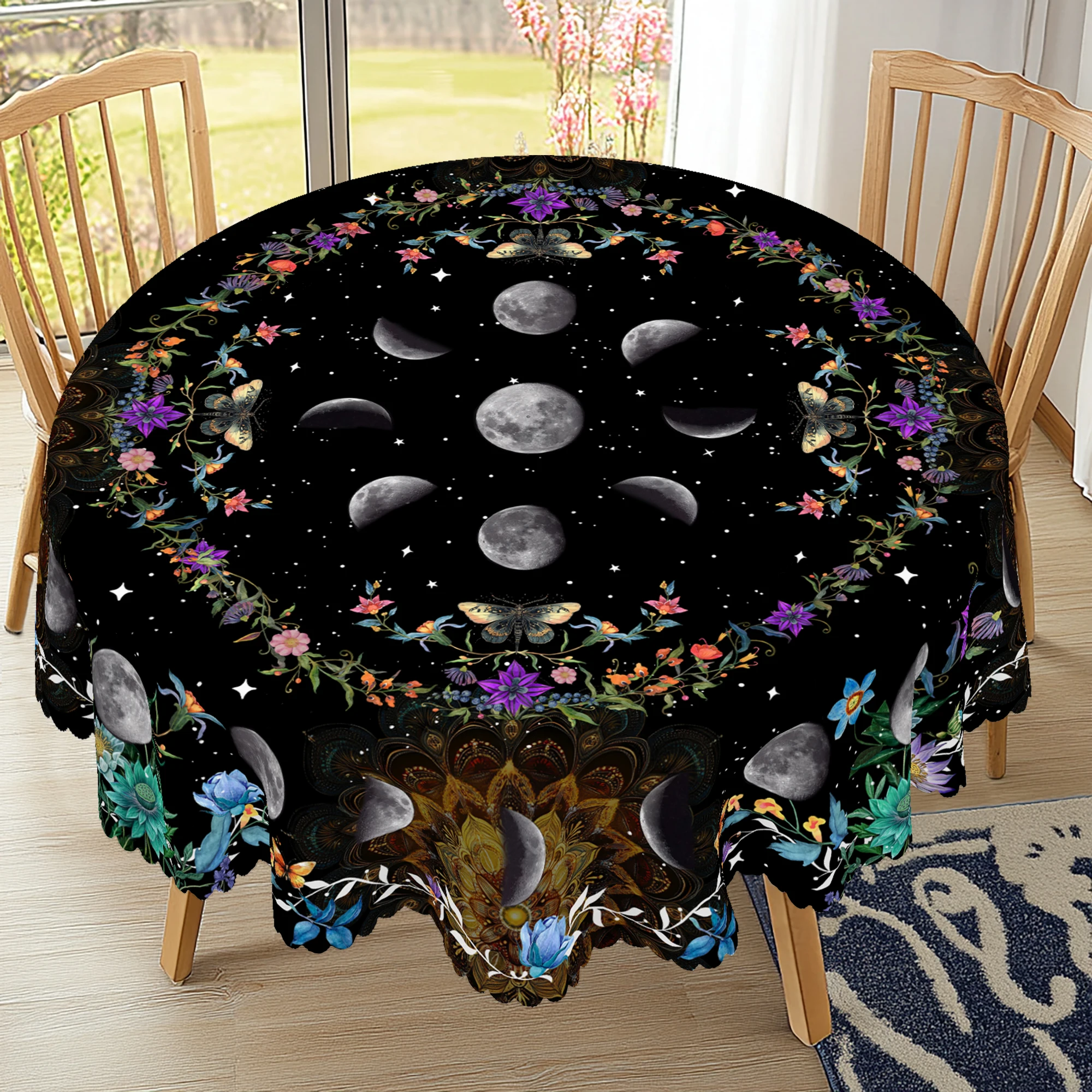 1 Stück dekorative Tischdecke mit Tarot-Motiv, bedruckte Tischdecke mit mysteriösen Elementen, Energie, Sonne, Mond, Schmetterling und Blumenmuster, Tischdecke für Wahrsage-Spiele, dekorative
