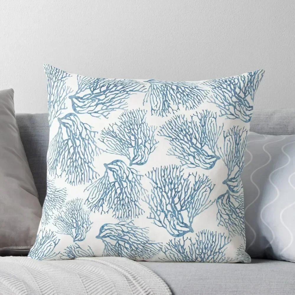 

Blue Sea Fan Coral Pattern - Coastal Theme Throw Pillow autumn pillowcase home decor items Pillows Aesthetic pillow