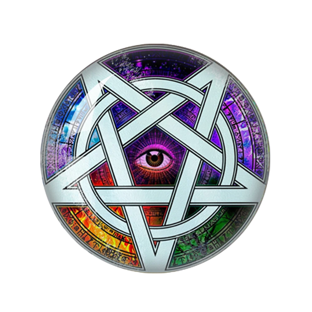 Hot sale 12pcs 12mm-40mm Occult Wiccan Pentagram Wicca Handmade Photo Glass Drop Style Cabochons Jewelry Making Findings