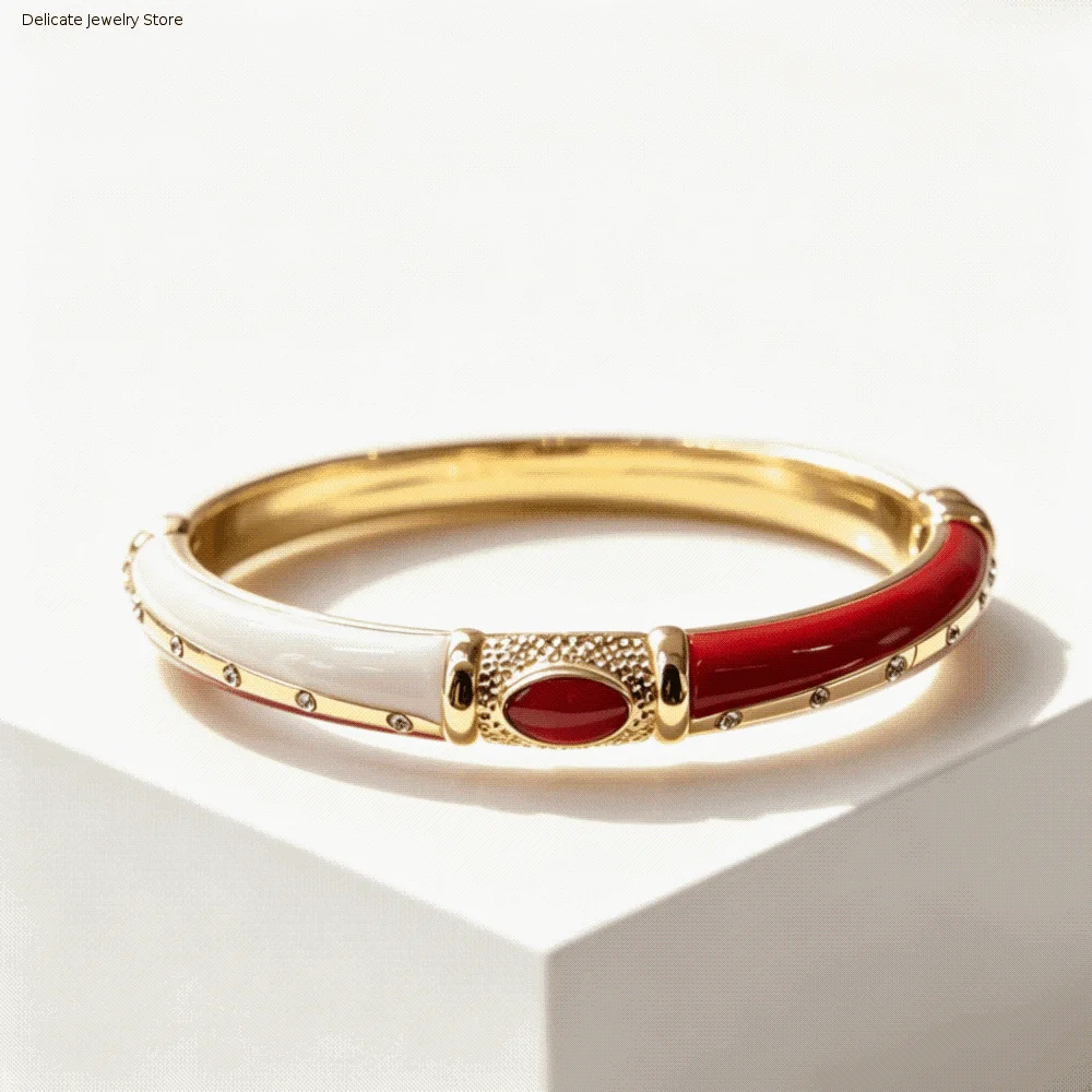 Splicing Color Block Rhinestone Bangle Inlaid Rhinestone New Design Enamel Bangle All-match Drip Oil Craft