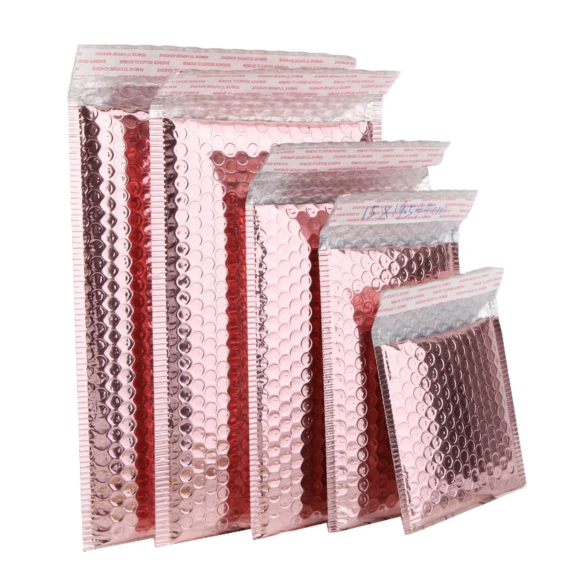 10Pcs/8sizes Rose Gold Metallic Bubble Mailers Foil Padded Bags Aluminized Postal Bags Gift Packaging Padded Shipping Envelopes