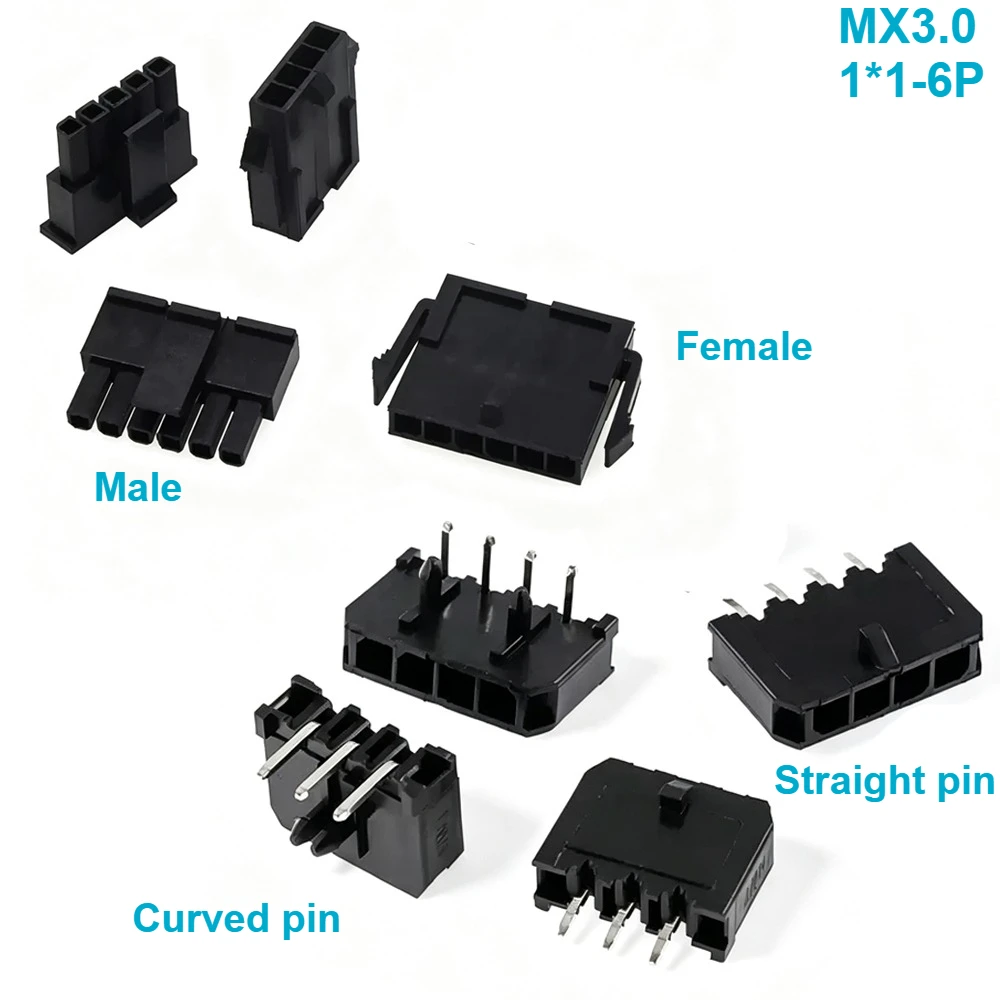 MX3.0mm Spacing Connector Single Row Male and Female Rubber Shell 90 Degree Curved Needle Straight Needle Buckle Needle Socket