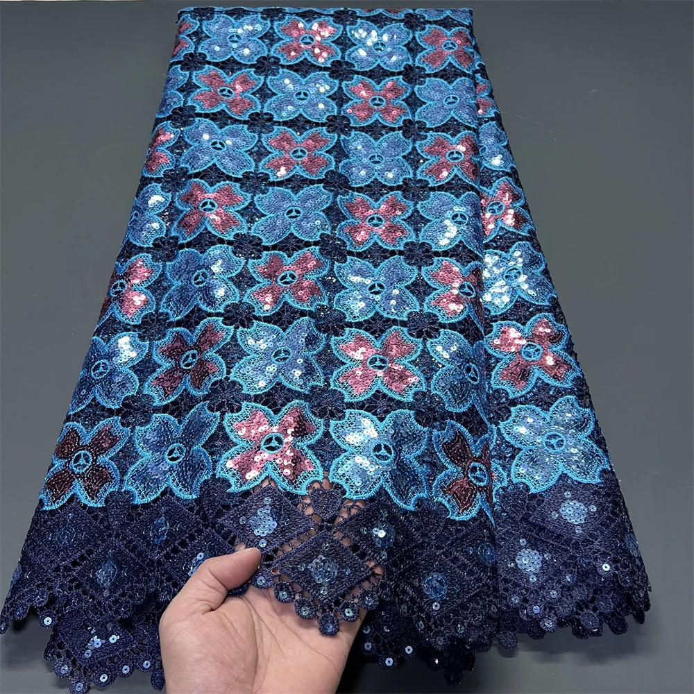 

Новинка 2023 года, высокое качество, африканская нигерийская ткань с тюлем, кружевная ткань, гипюровая вышивка, платья с блестками PS0078 5 ярдов