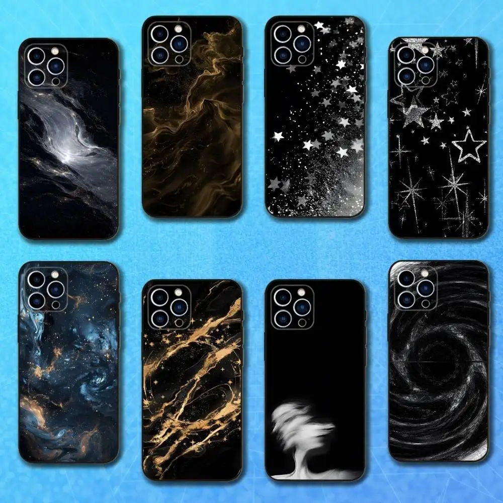 

Black White Gold Pattern Phone Case For iPhone 17,16,15,14,13,12,11 Plus,Pro Max,XS,X,XR,SE,Mini,8,7,Soft Silicone Black Cover