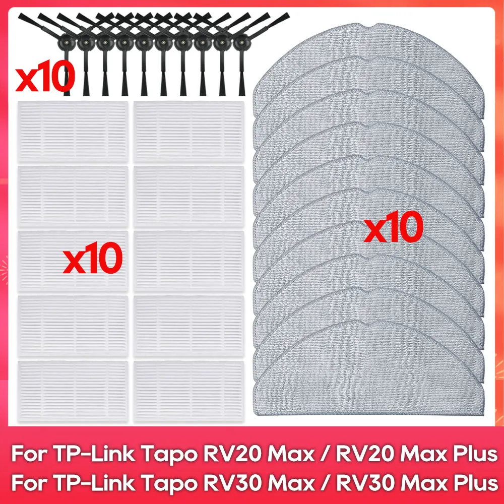 Compatible For ( TP-Link Tapo RV30 Max, RV30 Max Plus, RV20 Max, RV20 Max Plus ) Spare Part Filter Side Brush Mop Accessory