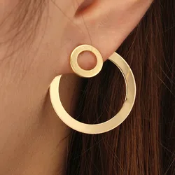 2 In 1 Gold Color Round Stud Earrings for Women Punk Fashion Metal Earrings Personality Ear Jewelry boucle d'oreilles 2023