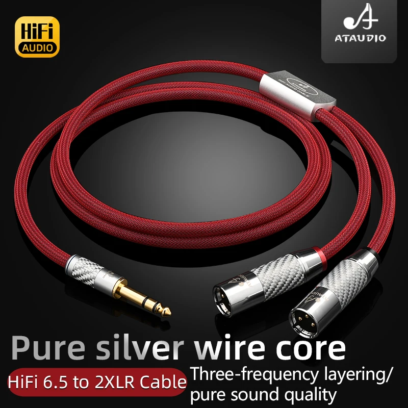 

ATAUDIO 6N Sterling Silver HiFi 6.5 to 2XLR Cable for Decoder Mixer Amplifier Jack 6.35mm 6.5mm Stereo to 2XLR Audio Cable