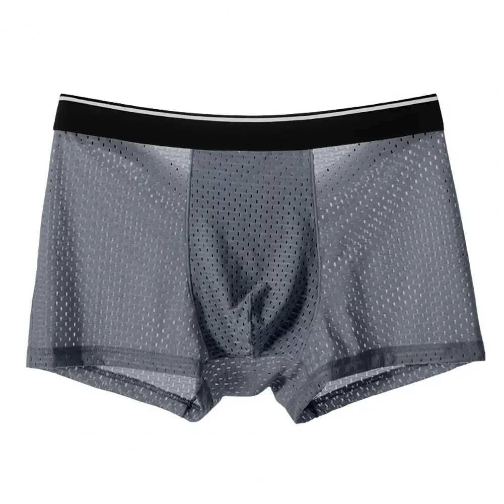 Men Boxer Briefs 3D U-convex Non-Restrictive Supportive Underwear Solid Color Breathable Mesh Thin Shorts Panties