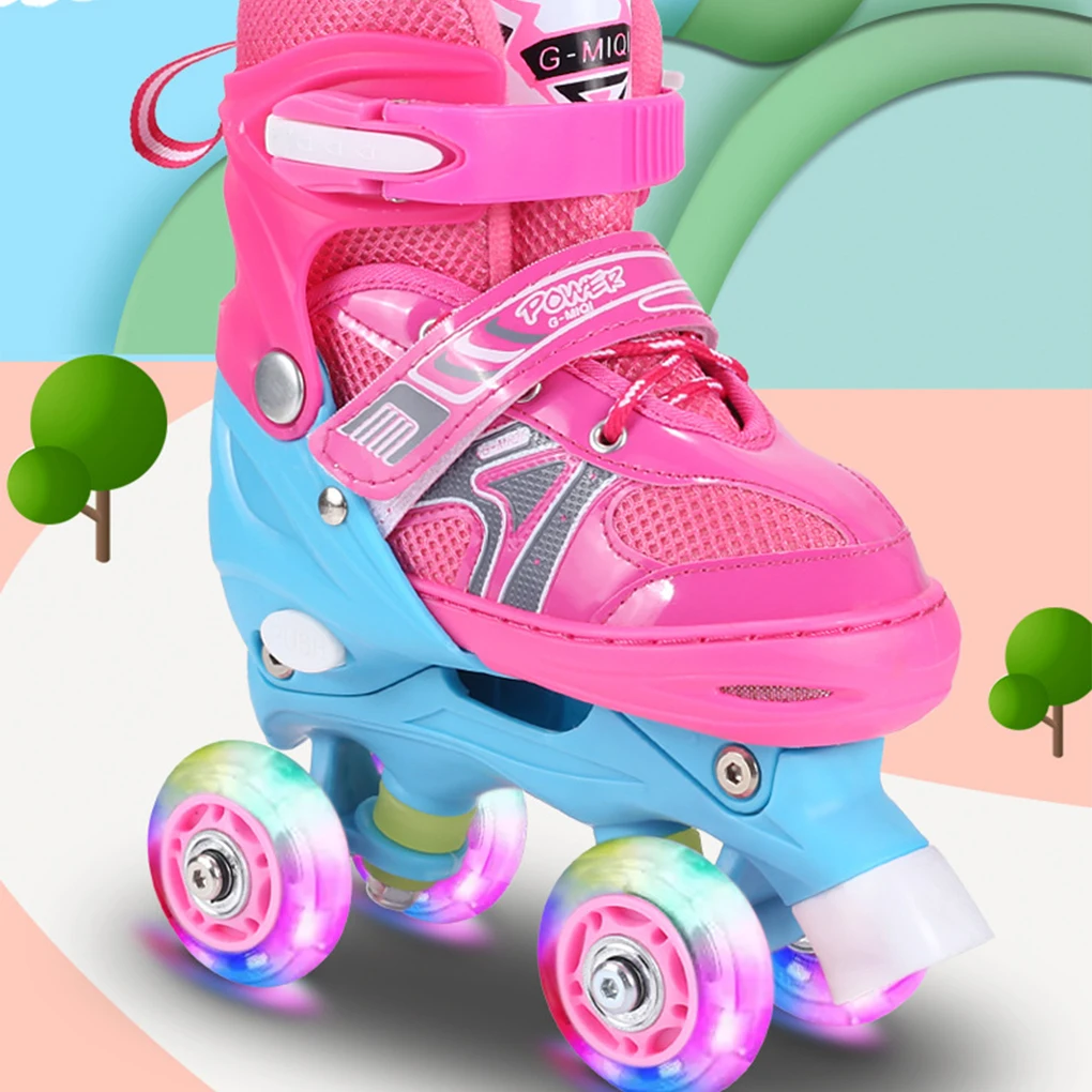 

2pcs ABS Kid Skates With Flashing Lights Adjustable Size For Children Aged 6-12 Can Easily Adjust red Glitter style