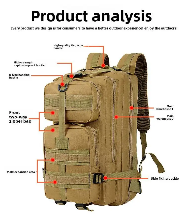 3P Tactical Backpack 20L-35L 1000D Nylon Outdoor Hiking Camping Traveling Fishing For Men Hunting Bag Sport Backpack
