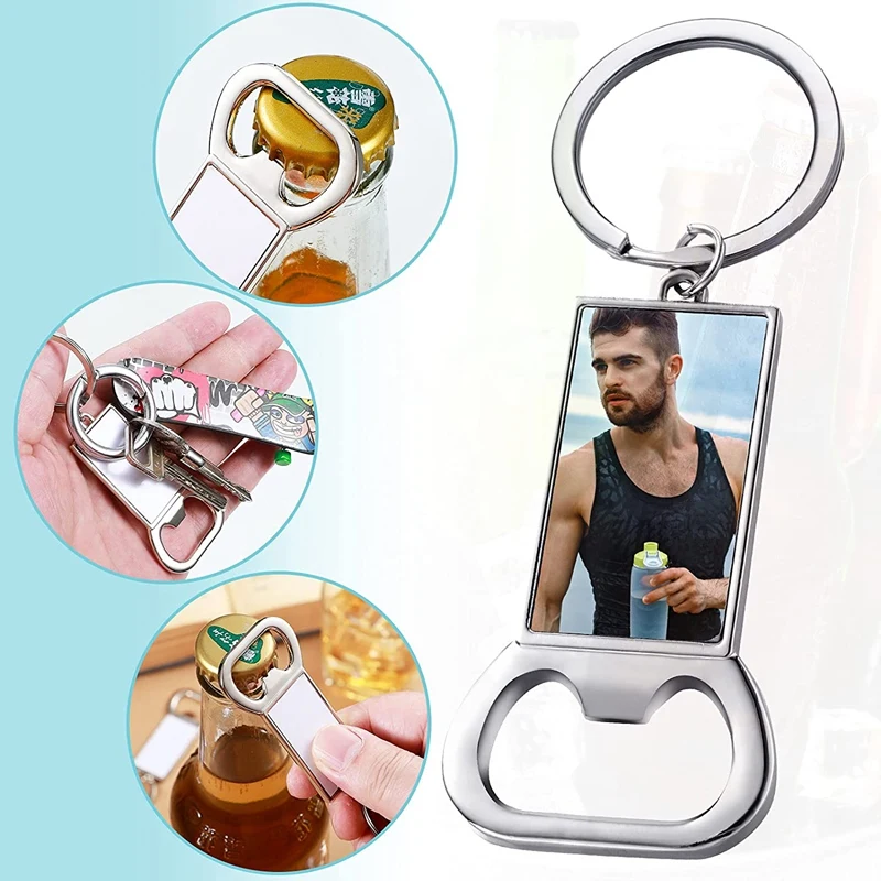 10Pcs Sublimation Blanks Keychains Blank Metal Bottle Opener Key Rings Rectangle Heat Transfer Sublimation Keychains