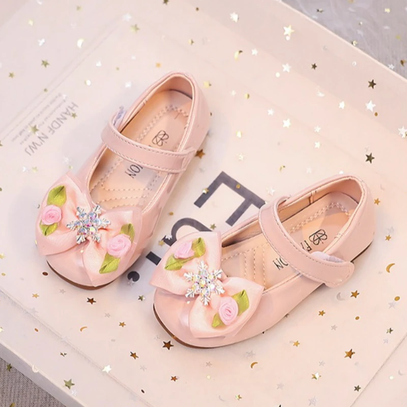 Zapatos 2026 Autumn New Girls Leather Shoes Simple Versatile Kids Flat Casual Shoe Comfort Non Slip Girls' Bow Princess Shoes