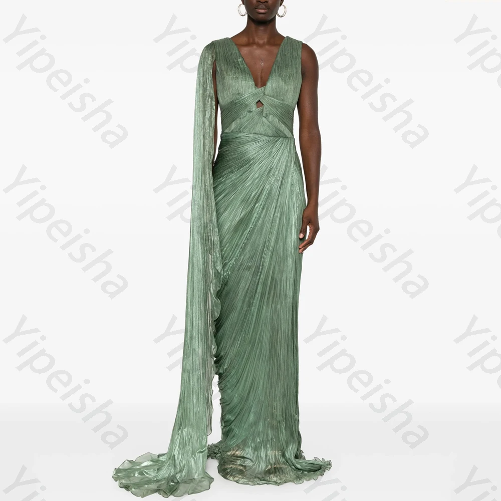 

Elegant V-neck Single Shoulder Sleeves Evening Long Dresses Exquisite High Quality Sexy Prom Party Gowns for Women Customized