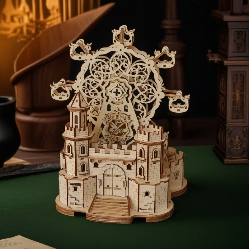 3D Wooden Puzzle Castle Ferris Wheel, Handmade DIY Assembly Model, Parent-Child Interactive Educational Toy, Creative Simulation