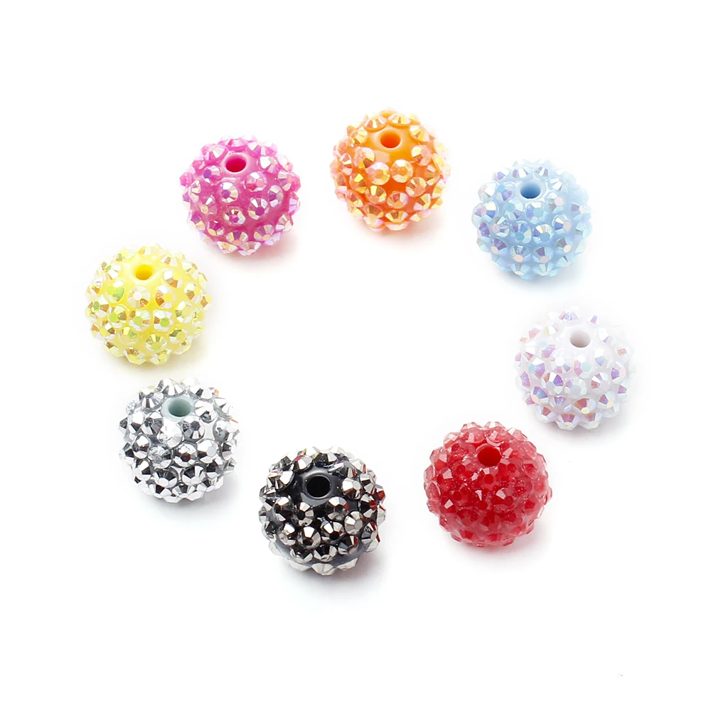 10Pc 16/20mm Round Acrylic Bead Inlaid Colorful Crystal Loose Spacer Beads For DIY Ballpoint Pen Pendant Necklace Jewelry Making