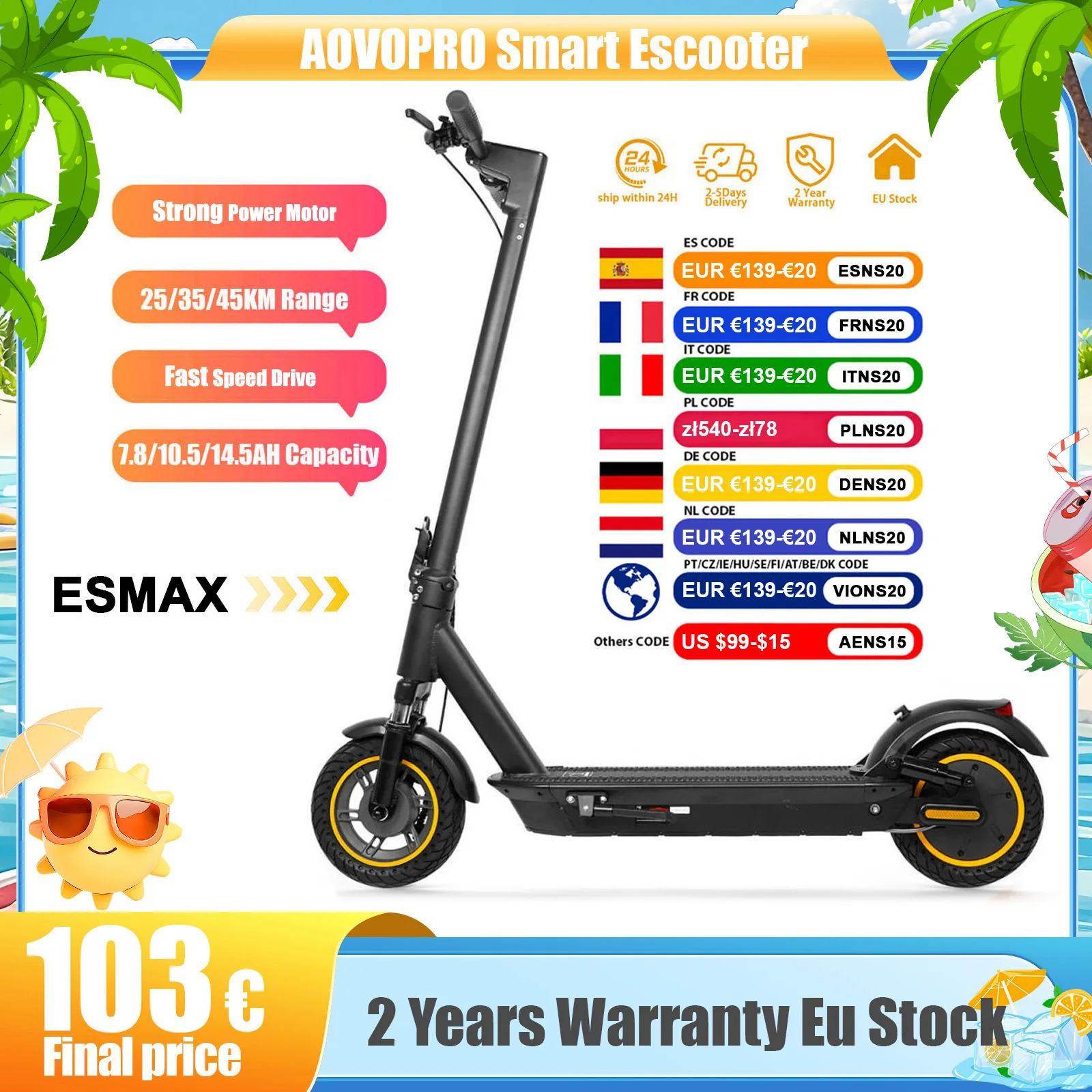 2026 Upgrate AOVOPRO TX01 Smart APP Electric Scooter High Torque Powerful Motor 36V25-45KM  Range Adults EScooter with Dual Brake