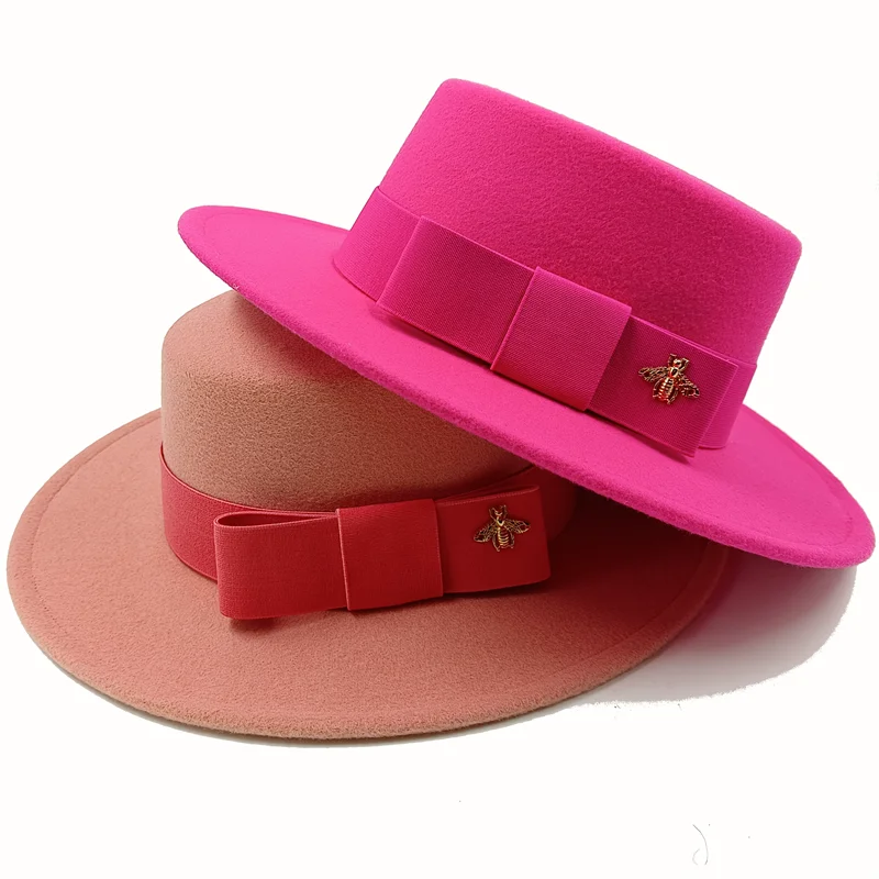 Chapeau en feutre pour hommes et femmes, Fedora rond, concave, surface convexe, nœud supérieur plat, ruban élastique, hiver, vente en gros, DN