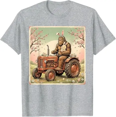 Oster-Bigfoot-Hase-Traktor Lustiges Frühlings-Sasquatch-Bauern-T-Shirt Y2K Niedliches Ästhetisches Grafik-Spruch-T-Shirt Oster-Neuheitsgeschenk-Oberteil – Detail 3