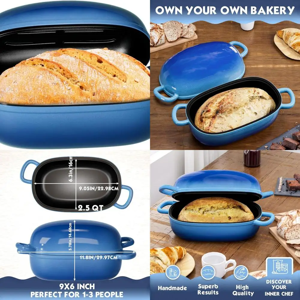 

9x6 Inch Cast Iron Dutch Oven Bread Pan - 2.5 QT Loaf Maker with Lid and Handle for Homemade Bread