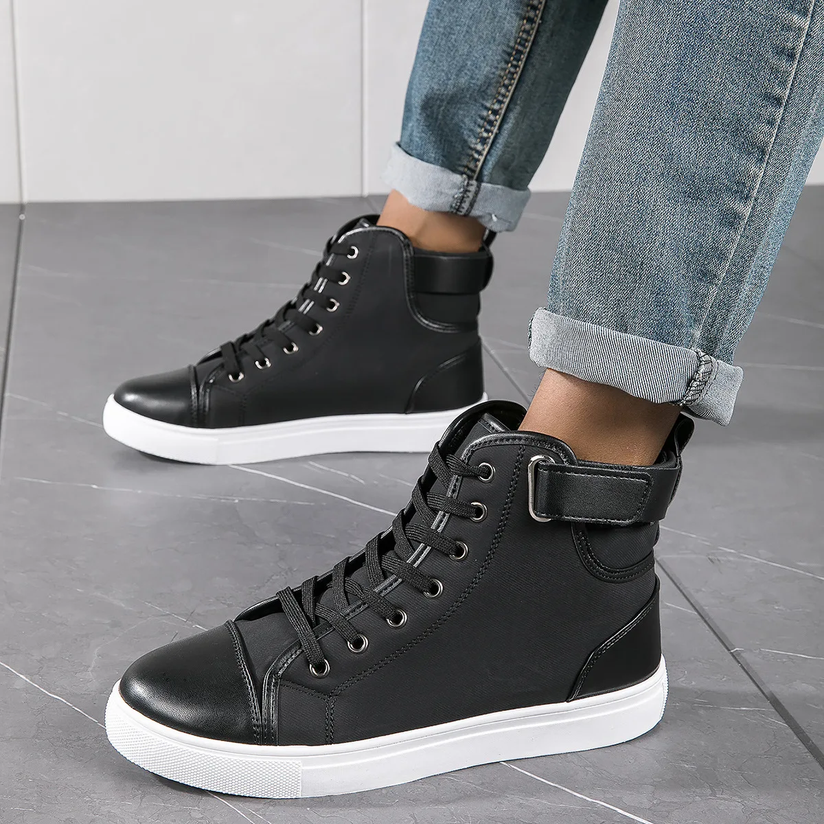 Men Boots 2024 Autumn/Winter Large 48 Size PU Leather Korean Retro High Top Sports Outdoor Comfort Lace-up Skateboarding Shoes