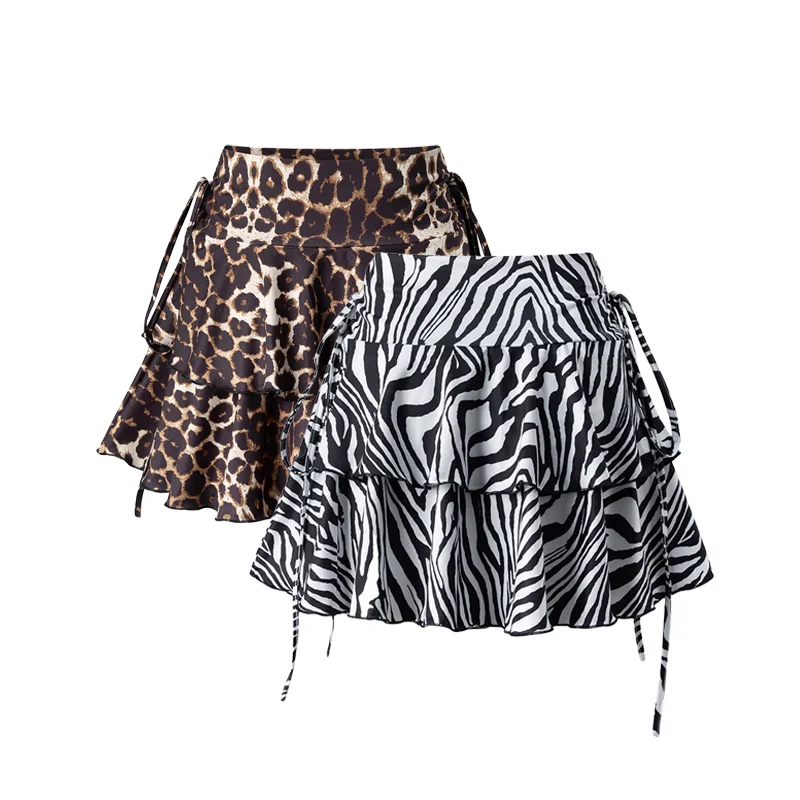 2026 New Women's Zebra Skirt Fashion Summer Outdoor Casual Versatile Outer Wear Skirt Elastic Waist Ruffled Mini Leopard Skirt