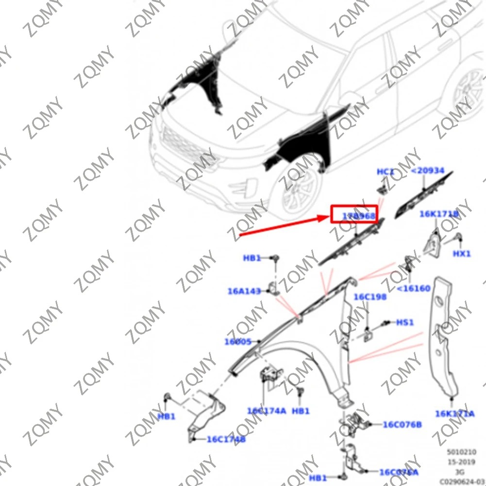مصد السيارة الأمامي الأيسر لسيارة لاند روفر ، زخارف تشكيل الجناح ، المدى Evoque Rover من وإلى من من