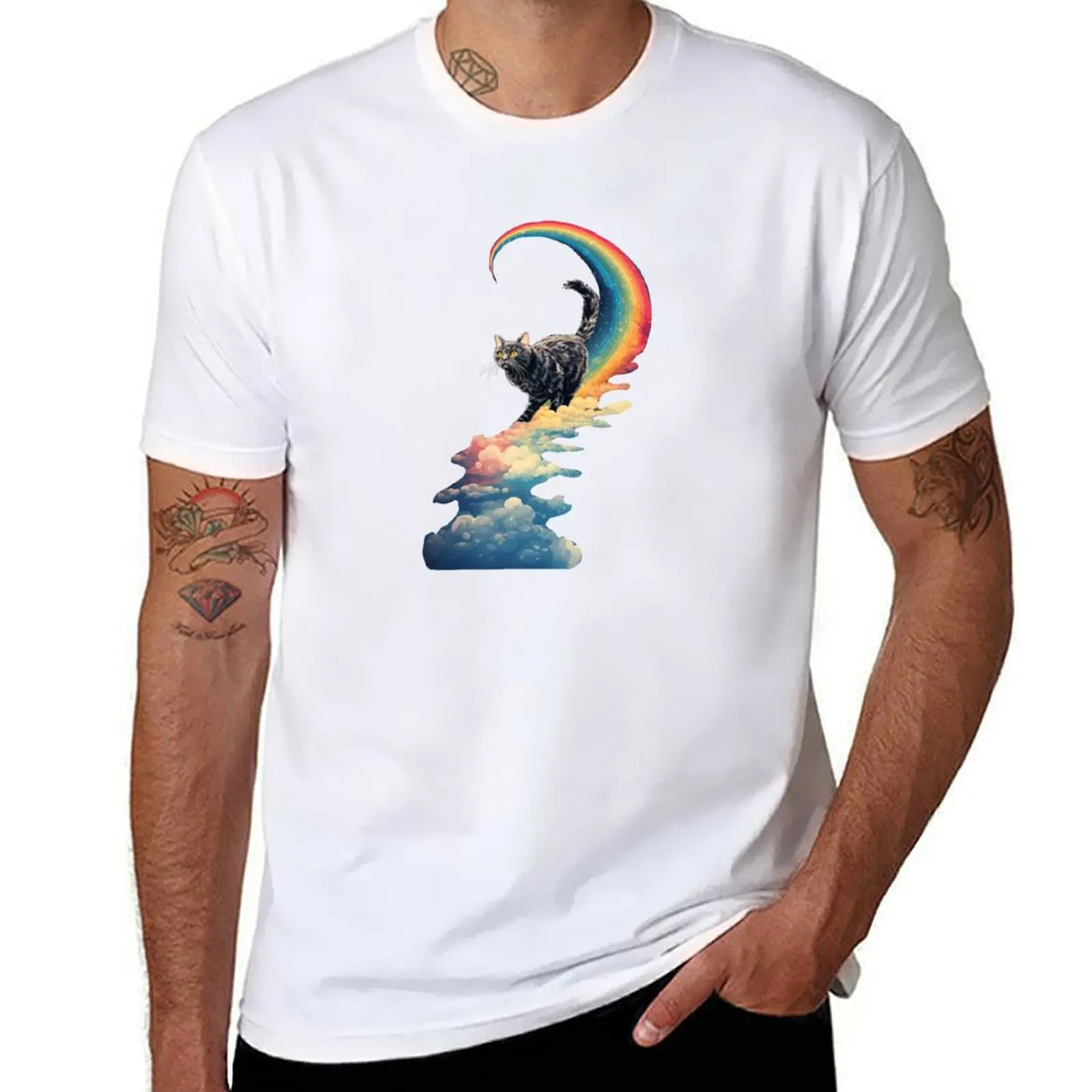 

Rainbow cat T-Shirt man t shirt summer man t shirts high quality luxury brand