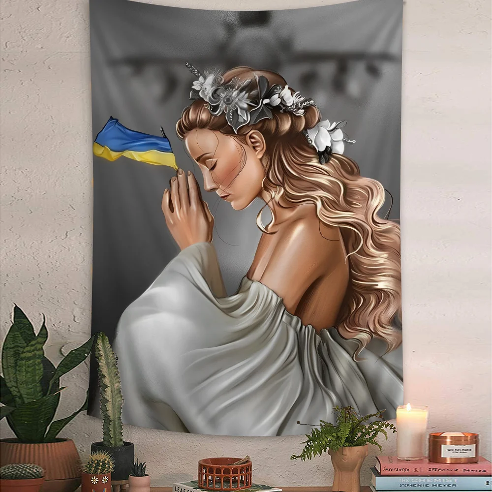 

U-Ukraine Flag Girl DIY Wall Tapestry Hippie Flower Wall Carpets Dorm Decor Wall Art Decor