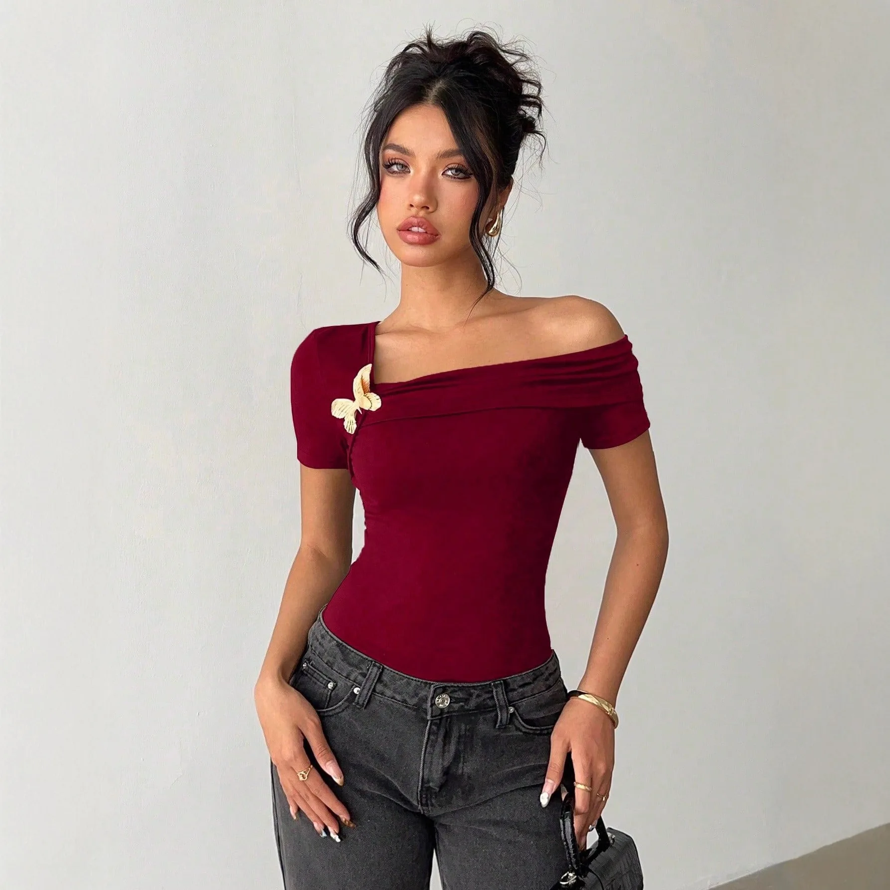 Picture 5: Women's Elegant and Simple Slanted Shoulder Tops and Women's Inner T-shirts