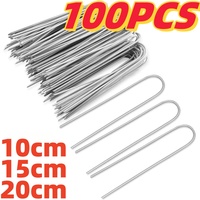 Galvanized Landscape Staples U-type Garden Staples Ground Nail Fence Tubing Stakes Sod Pins Galvanized Landscape Spike for Barri