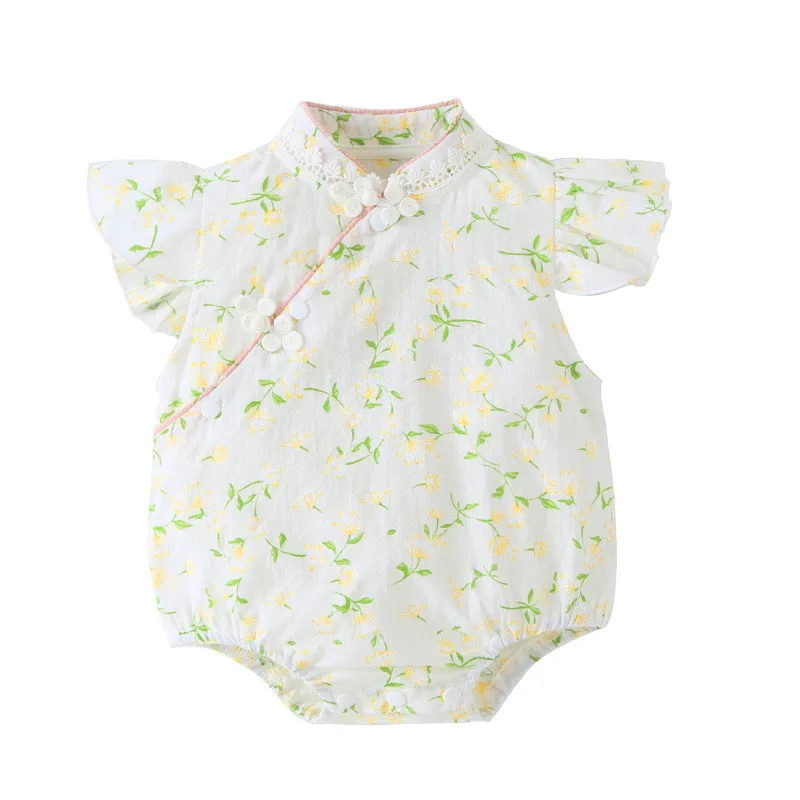 

Newborn Romper fart wrap clothing baby cheongsam short sleeved summer and spring Infant Clothes Jumpsuits