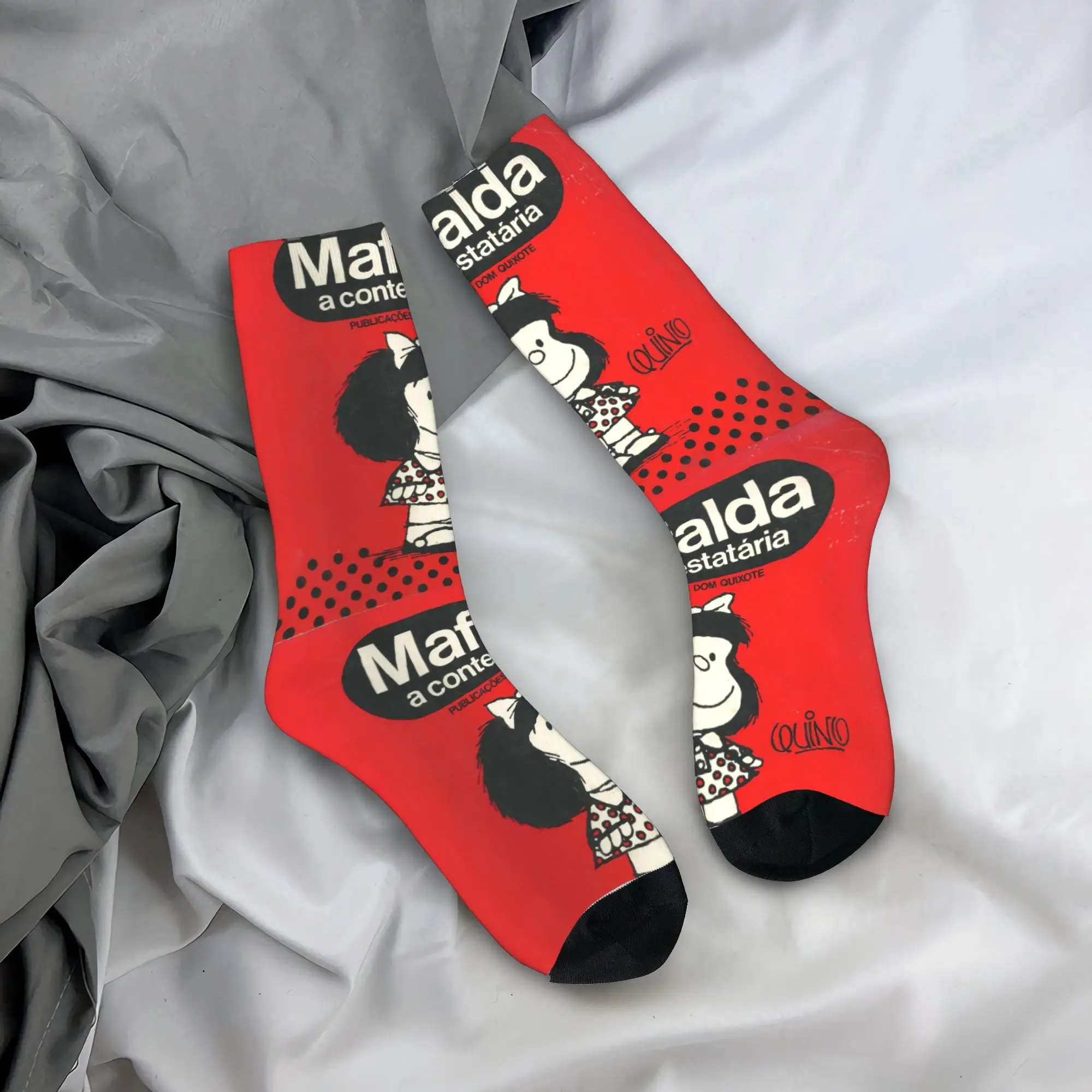 

Custom Mafalda A Contestataria Men Women Crew Socks Unisex Funny 3D Print Quino Comic Manga Dress Socks