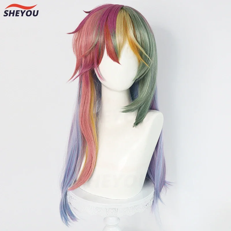 New! Rainbow Dash Cosplay Wigs Anime Pony Long Multi Color Heat Resistant Synthetic Hair Halloween Anime Party Wig   Wig Cap