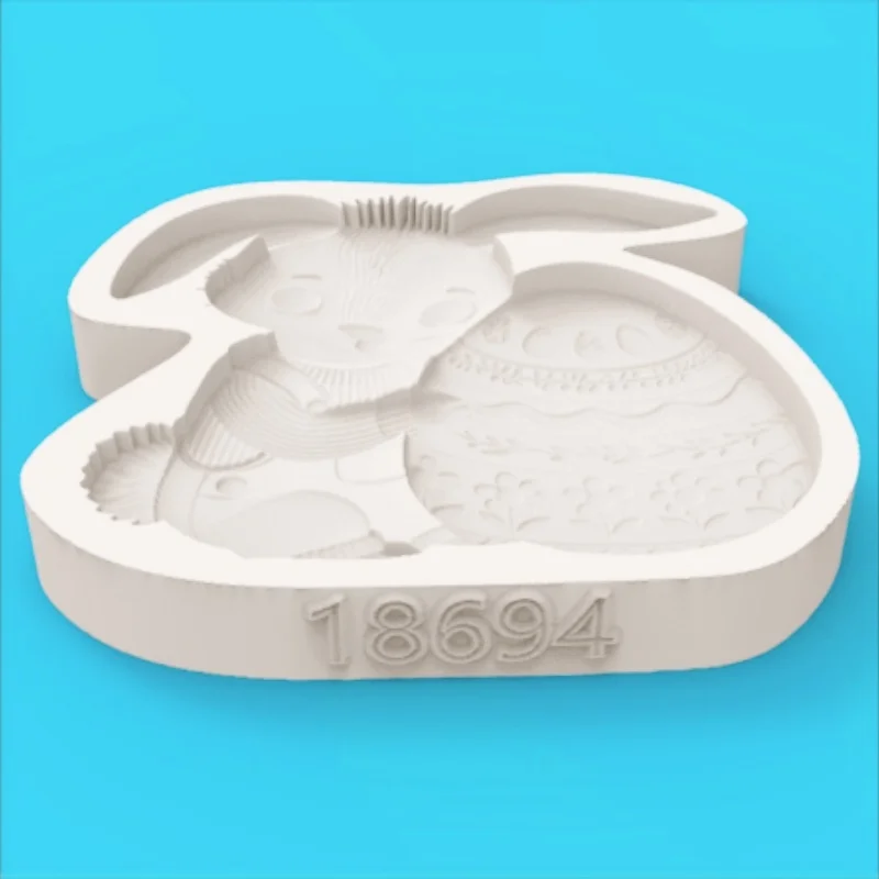 Easter Egg-Holding Bunny Silicone Baking Mold with Overalls Design Chocolate Fondant Cake Decoration Mold view 4